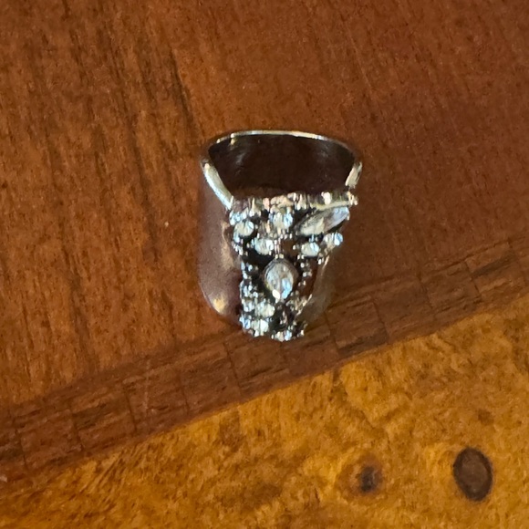 Vintage Inspired Hollow With Embedded Rhinestone, Silver tone Unique Funky Ring - Picture 7 of 8